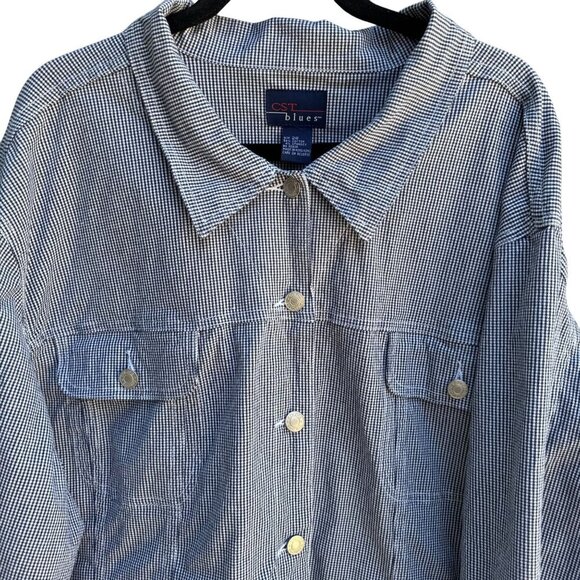 CST Blues Vintage Womens Gingham Button-Front Stretch Preppy Cropped Jacket 28 - Picture 7 of 9